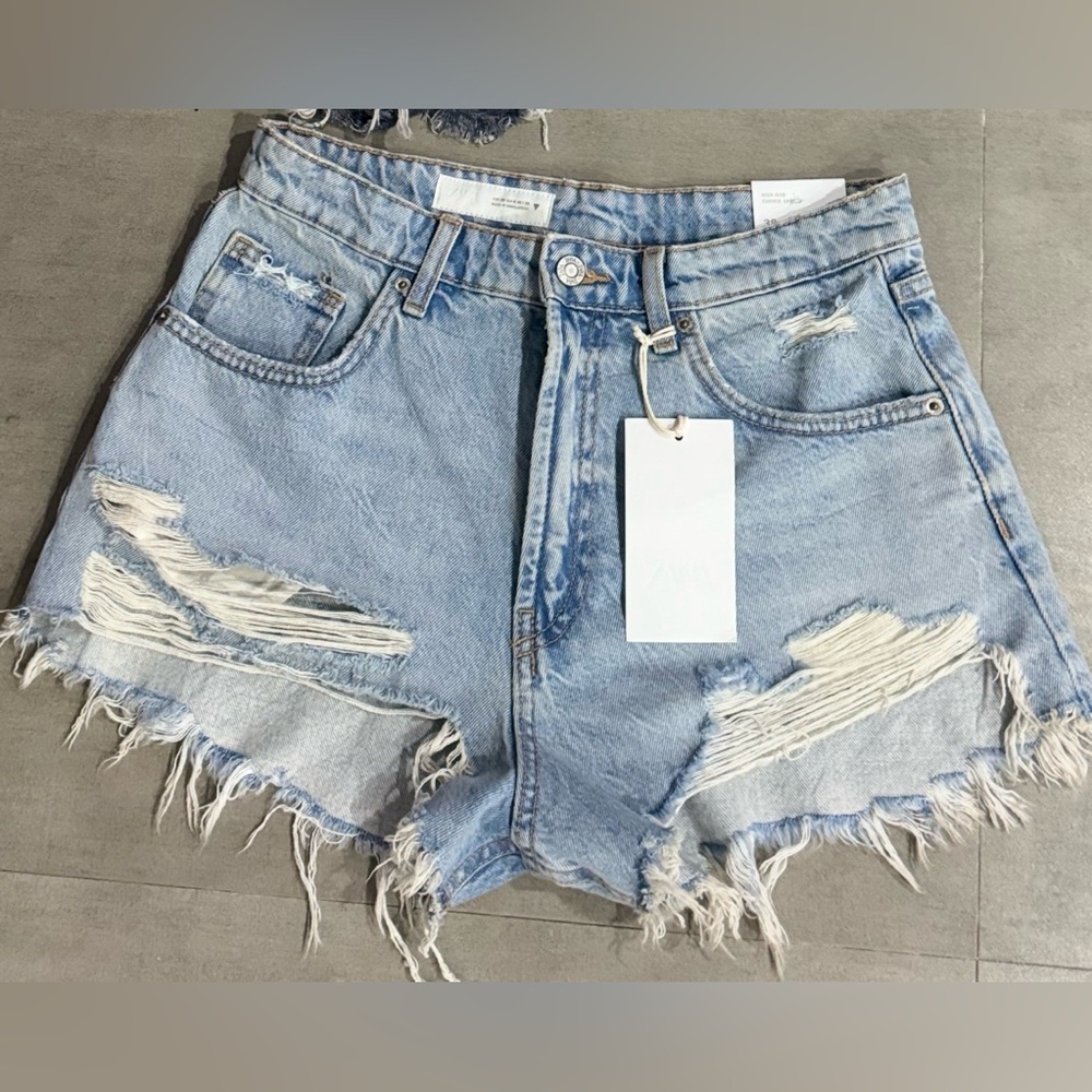 Zara Frayed Light Blue Jean Shorts